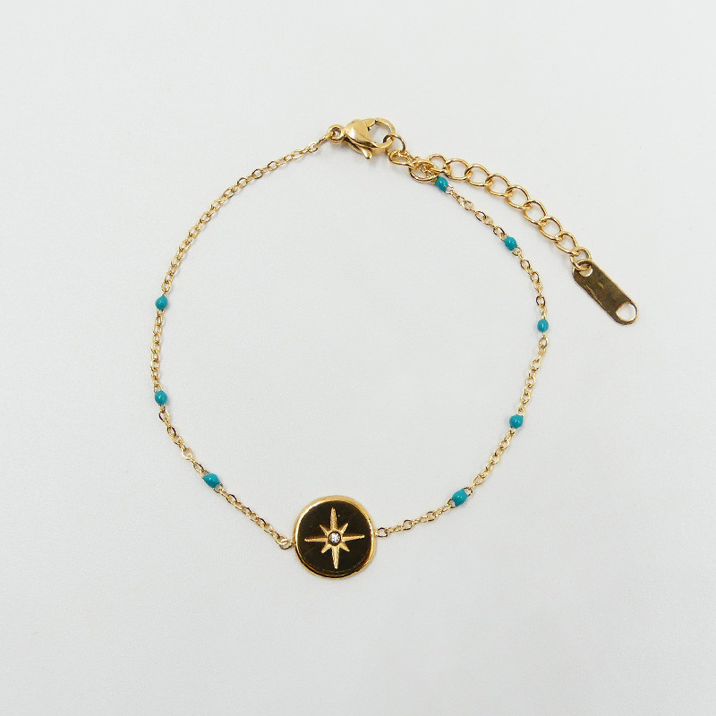 Bracelet Acier Doré links turquoise Etoile