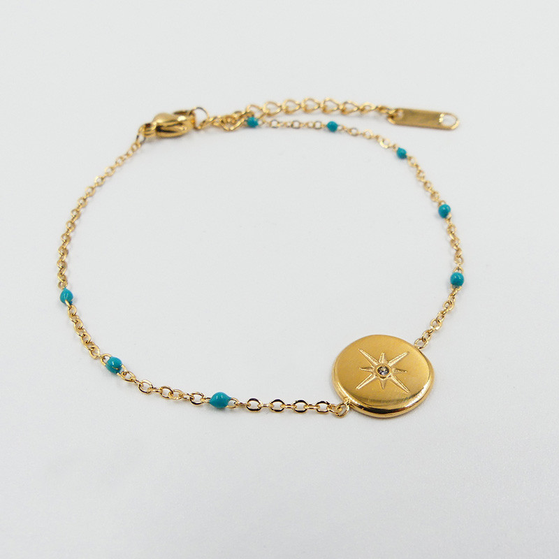 Bracelet Acier Doré links turquoise Etoile