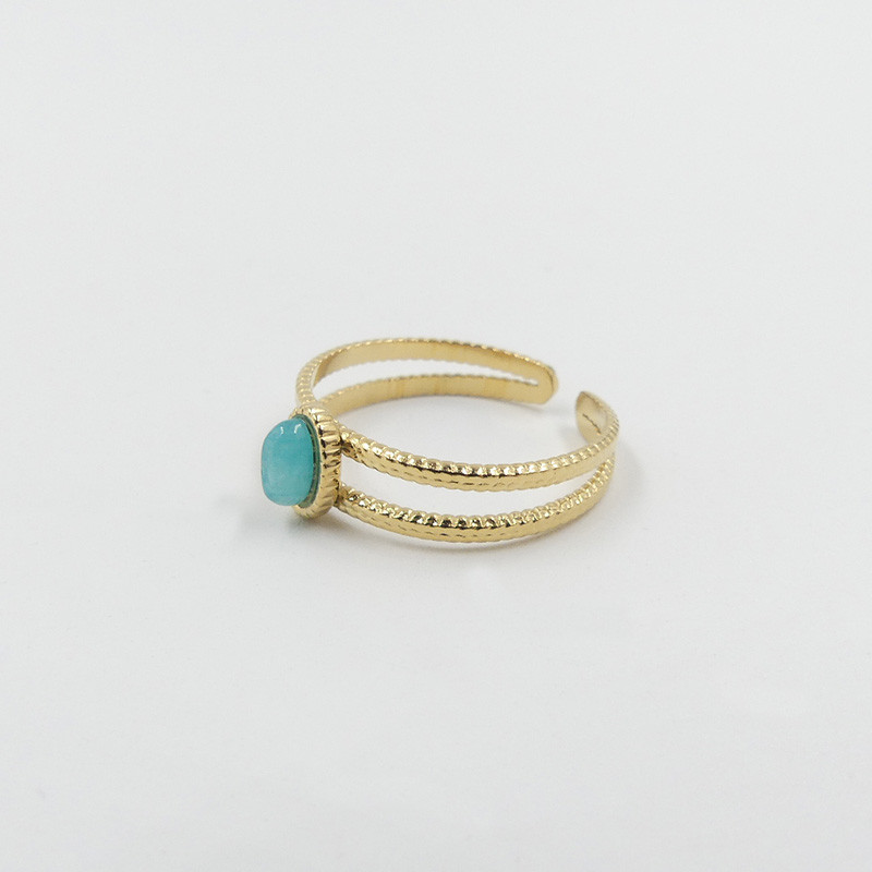 Bague ajustable acier doré Amazonite