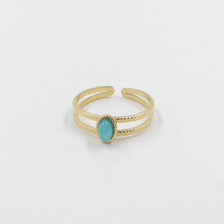 Bague ajustable acier doré Amazonite