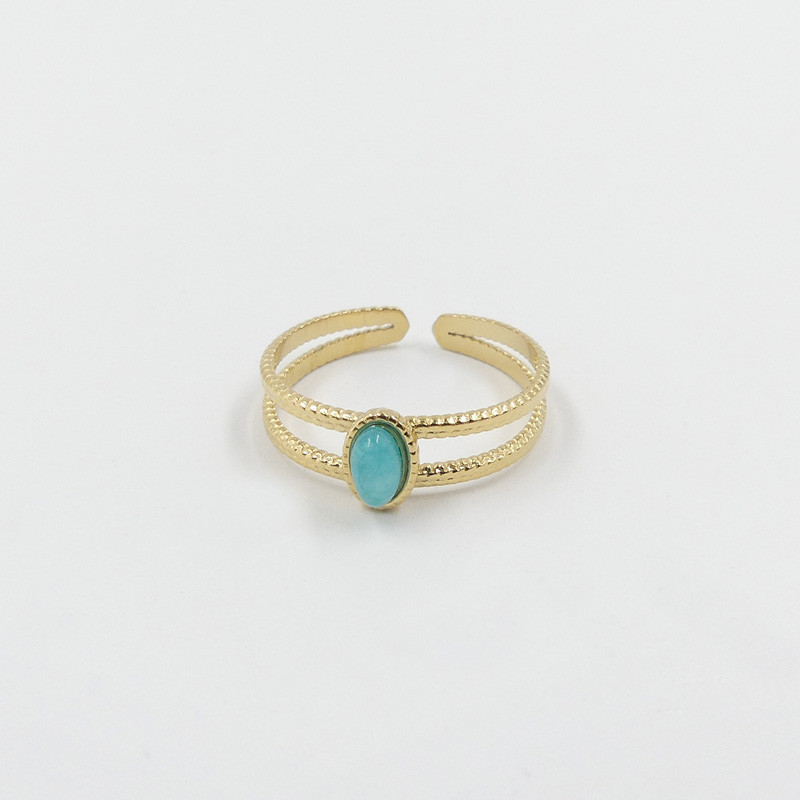 Bague ajustable acier doré Amazonite