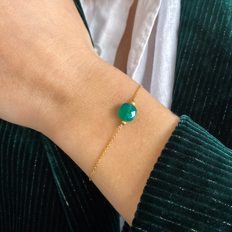 Bracelet Plaqué or pierres fines carrées