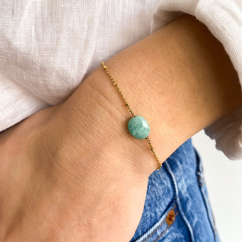 Bracelet Plaqué or Amazonite ou Onyx Noir