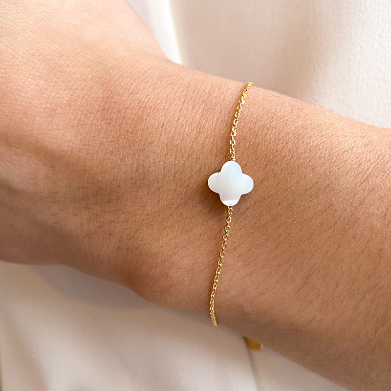 Bracelet Plaqué or Trèfle pierres fines