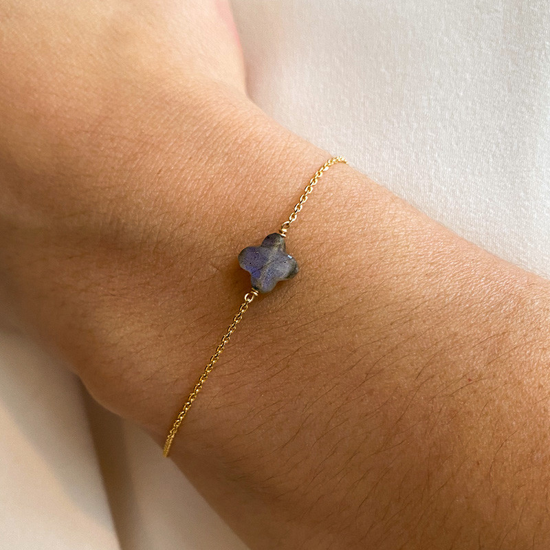 Bracelet Plaqué or Trèfle pierres fines