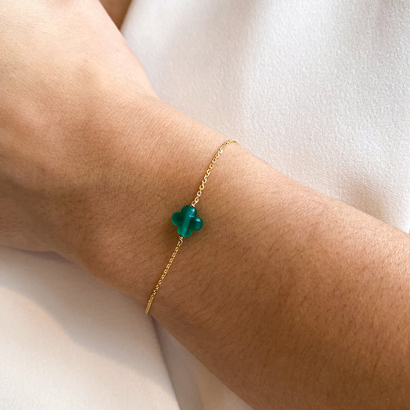 Bracelet Plaqué or Trèfle pierres fines