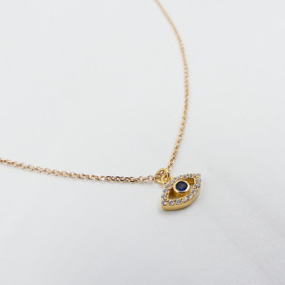Collier plaqué or pendentif oeil strass