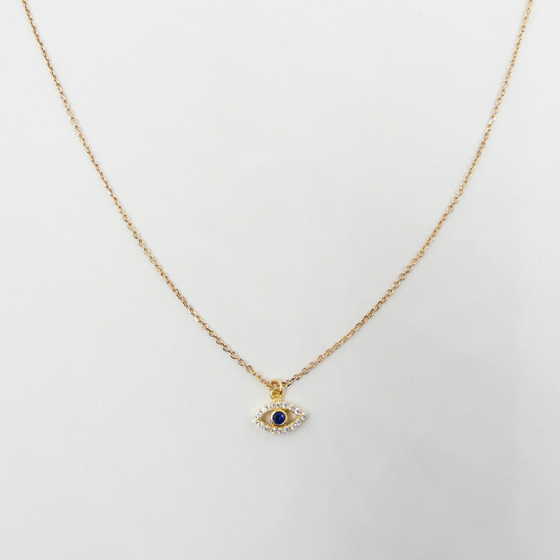 Collier plaqué or pendentif oeil strass