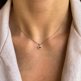 Collier plaqué or pendentif oeil strass