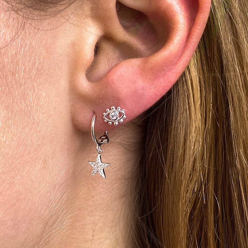 Boucle à l'unité Argent Etoile Strass