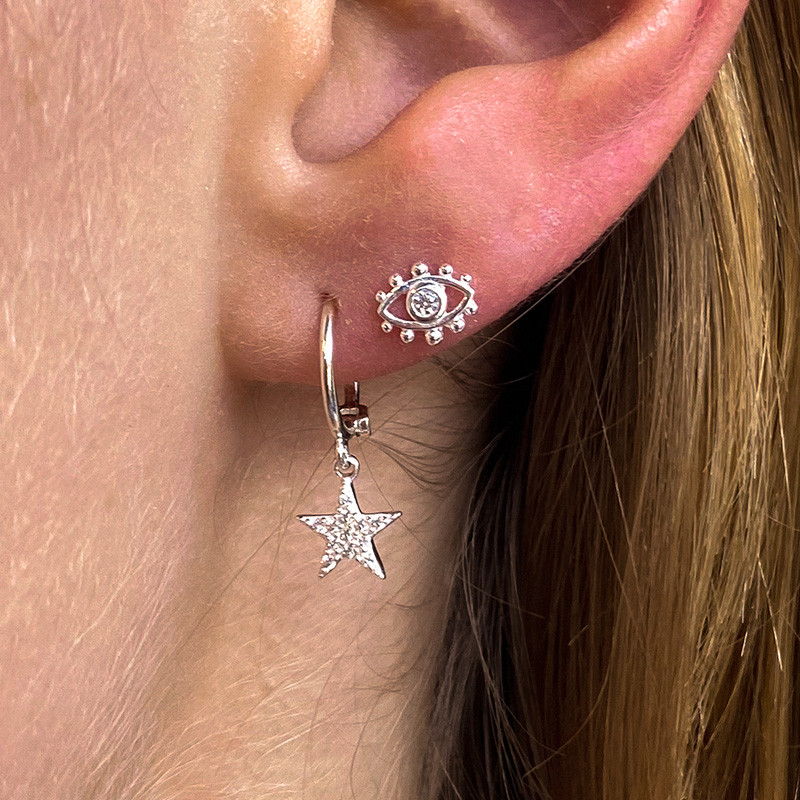 Boucle à l'unité Argent Etoile Strass