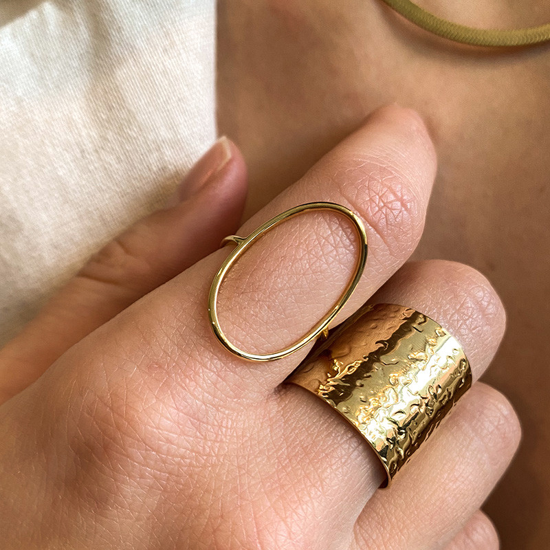 Bague ajustable acier doré ovale