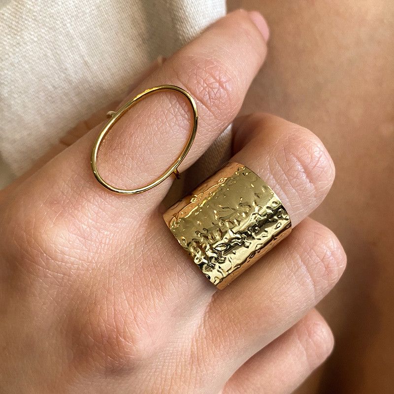 Bague ajustable acier doré ovale