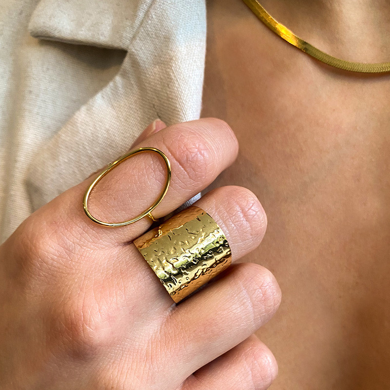 Bague ajustable acier doré ovale