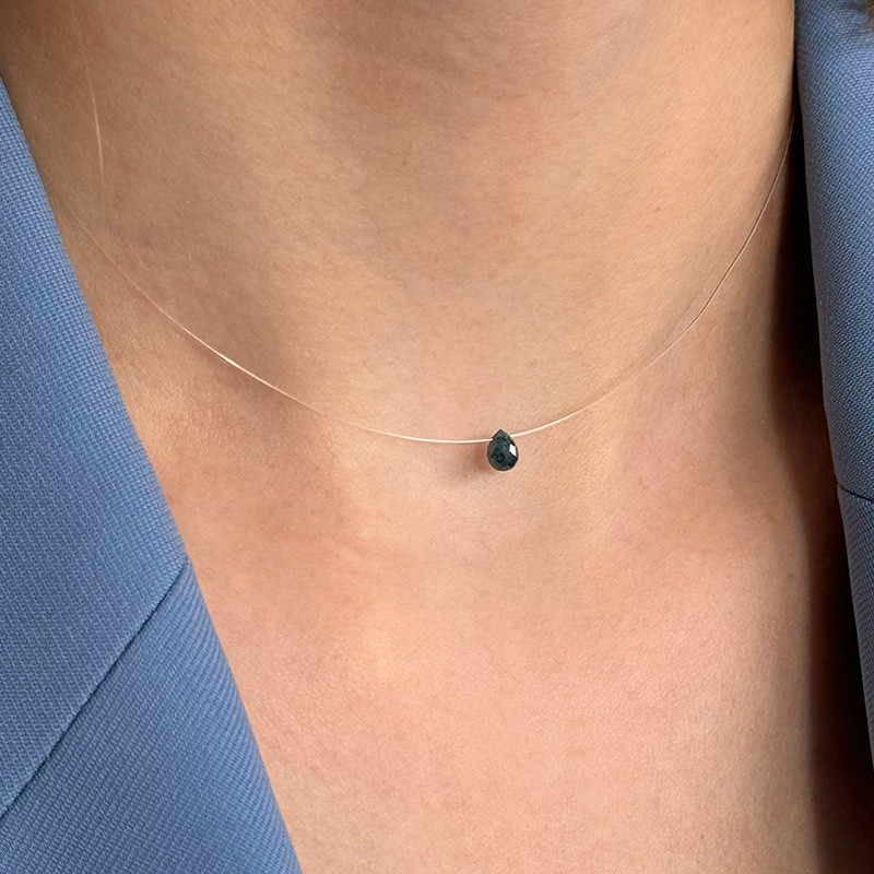 Collier Nylon Goutte Diamant Bleu