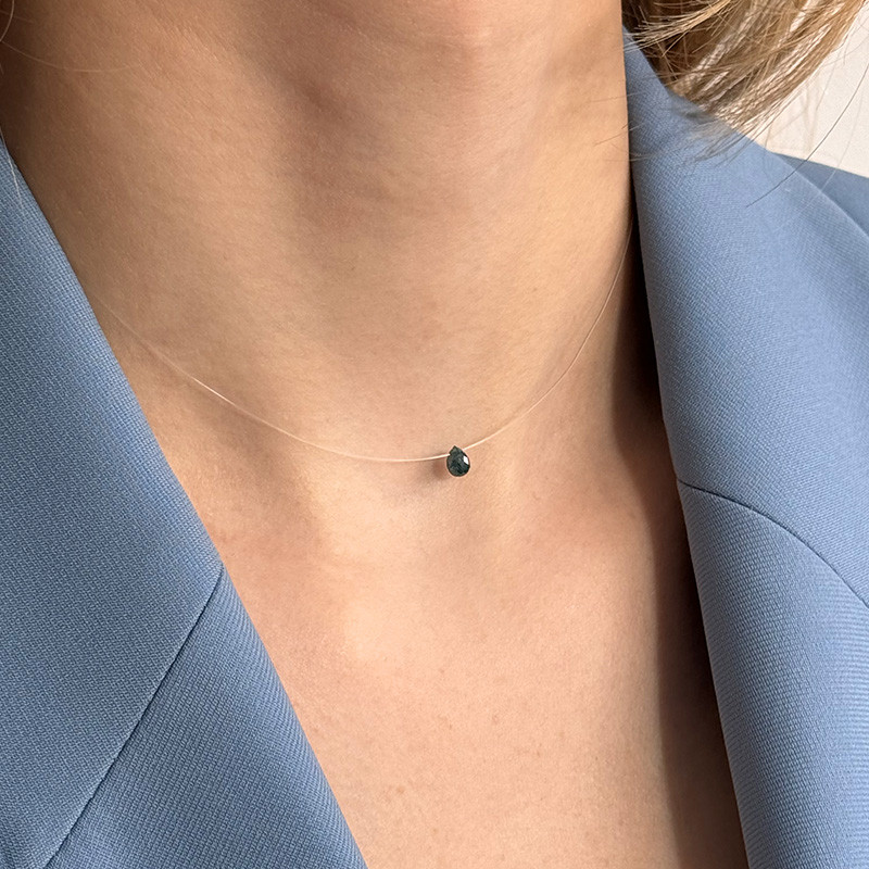 Collier Nylon Goutte Diamant Bleu