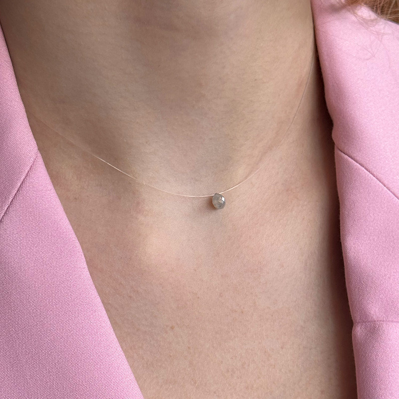 Collier Nylon Goutte Diamant Blanc