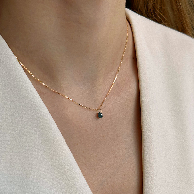 Collier Or 18 carats Goutte Diamant bleu