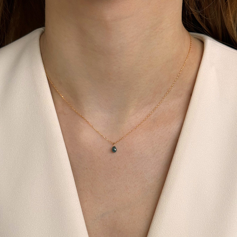 Collier Or 18 carats Goutte Diamant bleu