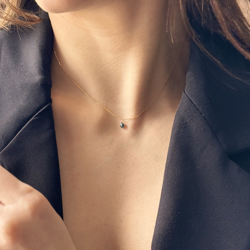 Collier Or 18 carats Goutte Diamant bleu