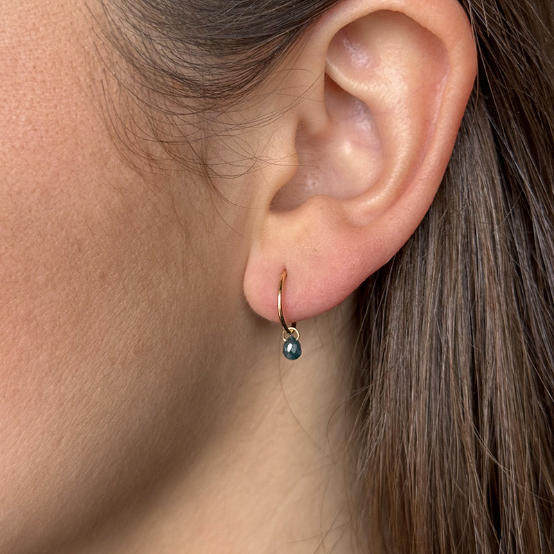 Créoles or 18 carats goutte Diamant bleu