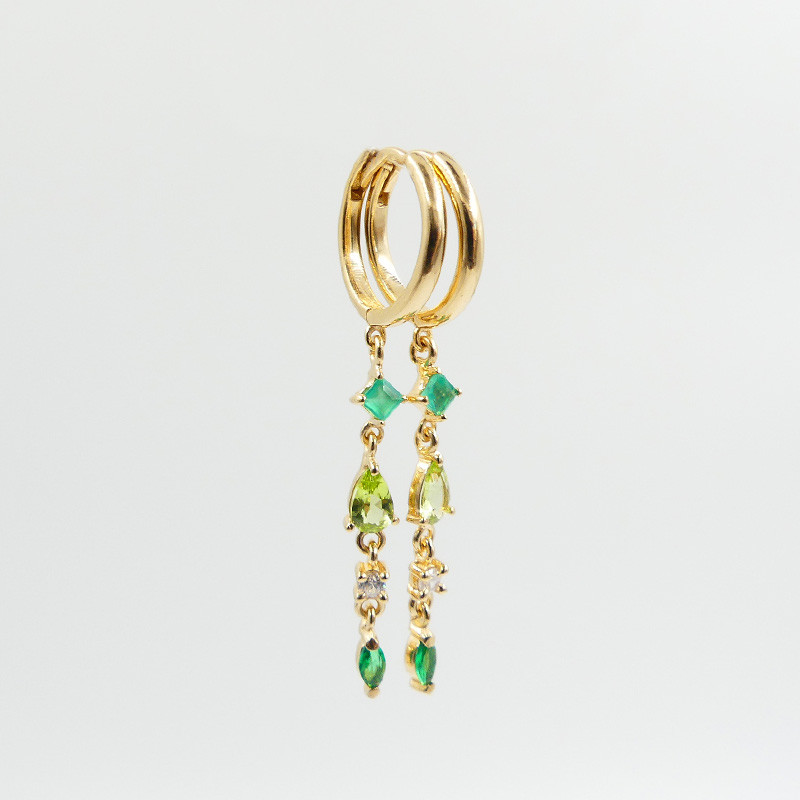 Boucles d'oreilles Plaqué Or pendantes vertes