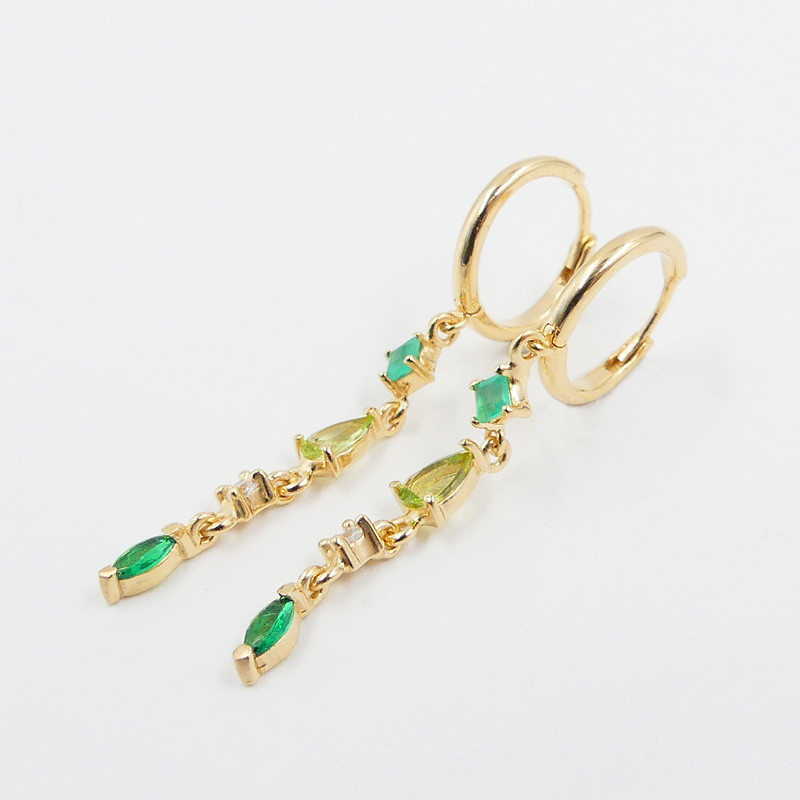 Boucles d'oreilles Plaqué Or pendantes vertes