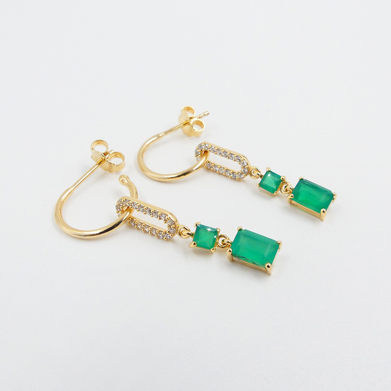 Boucles d'oreilles Plaqué or pendentif vert