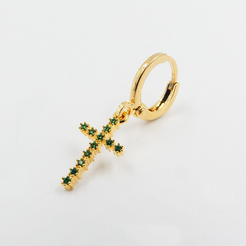 Boucle à l'unité Plaqué Or Croix Verte