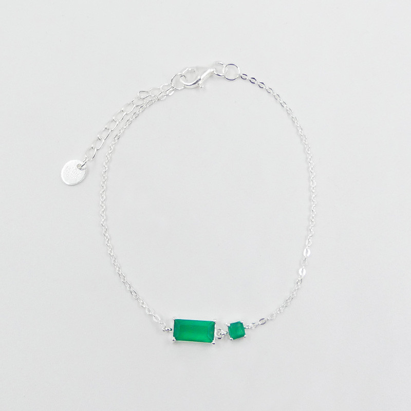Bracelet Argent rectangle Onyx Vert