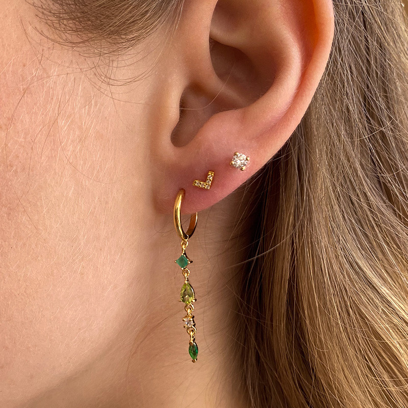Boucles d'oreilles Plaqué Or pendantes vertes