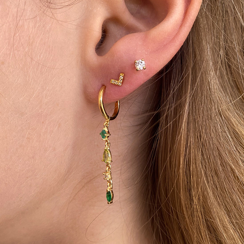 Boucles d'oreilles Plaqué Or pendantes vertes