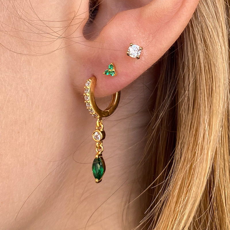 Créoles Plaqué Or strass et pampilles onyx vert