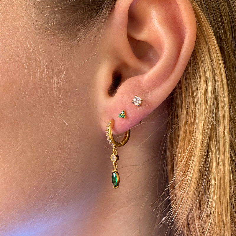 Créoles Plaqué Or strass et pampilles onyx vert