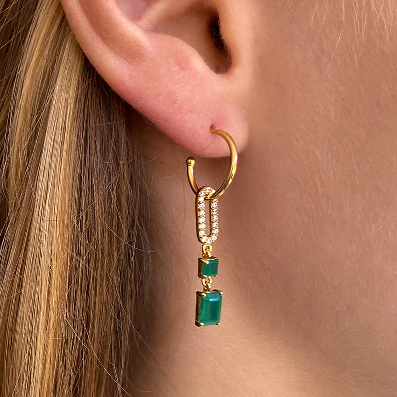 Boucles d'oreilles Plaqué or pendentif vert