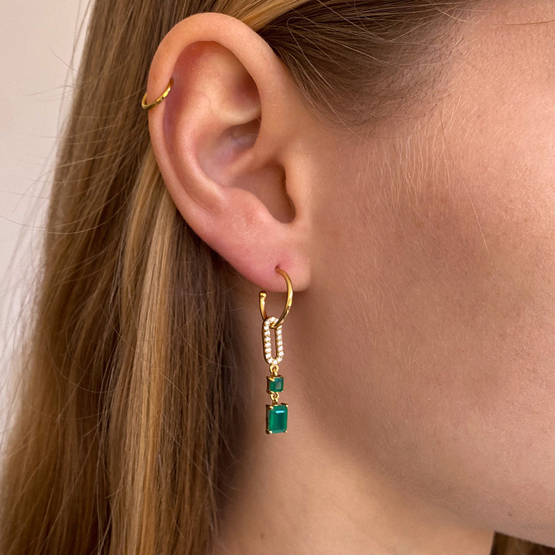 Boucles d'oreilles Plaqué or pendentif vert