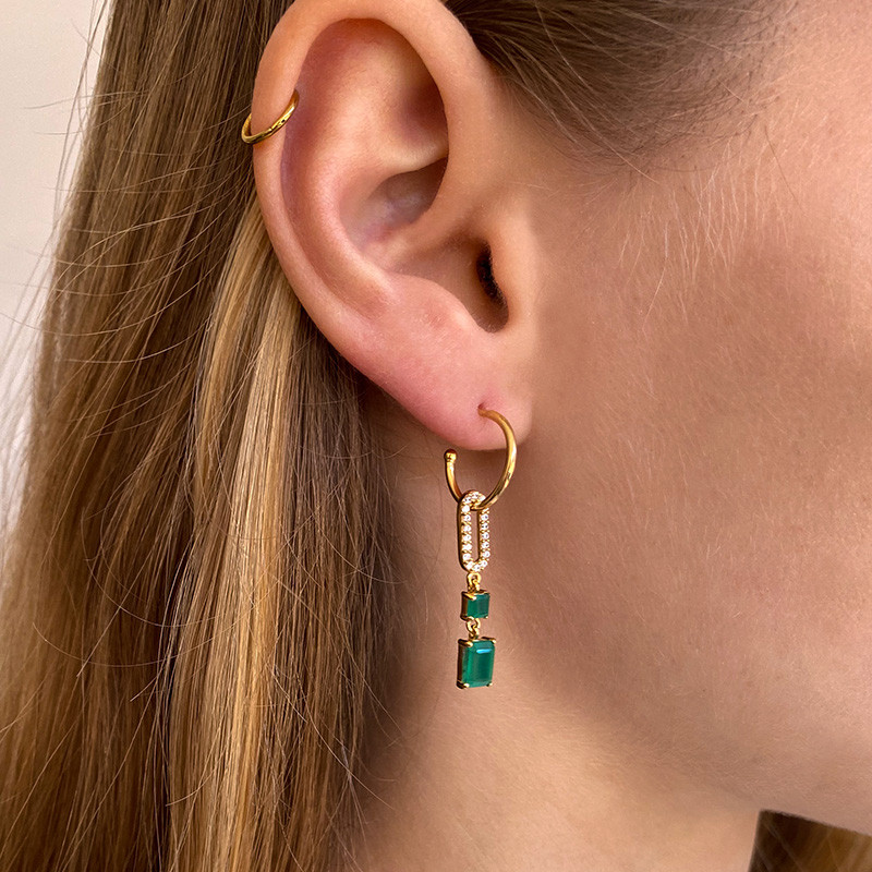 Boucles d'oreilles Plaqué or pendentif vert