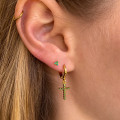 Boucle à l'unité Plaqué Or Croix Verte