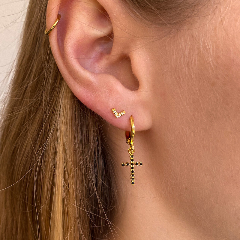 Boucle à l'unité Plaqué Or Croix Noire