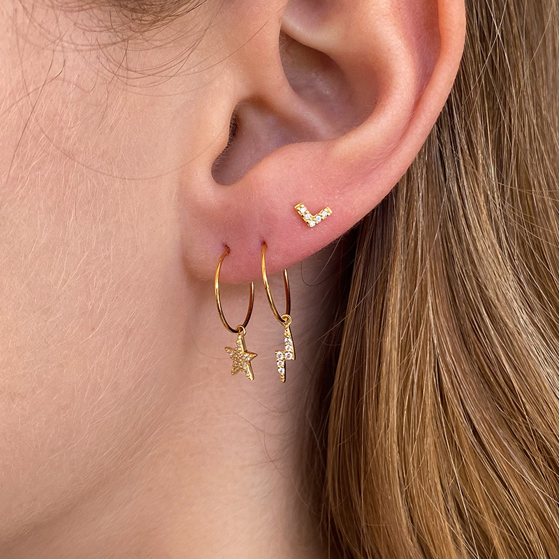 Boucle à l'unité plaqué or Etoile Strass