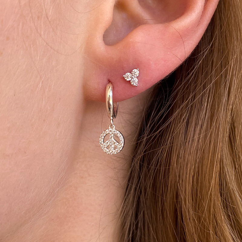 Boucle à l’unité Argent peace and love strass