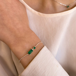 Bracelet Argent rectangle Onyx Vert