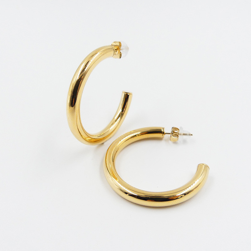 Grandes créoles bouées acier doré 40 mm