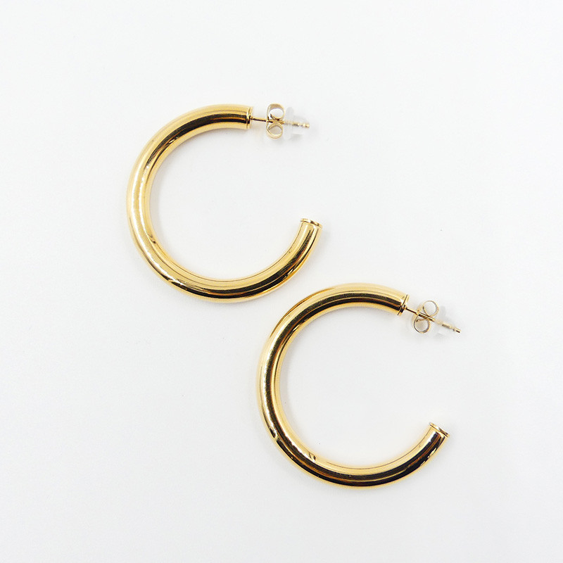 Grandes créoles bouées acier doré 40 mm