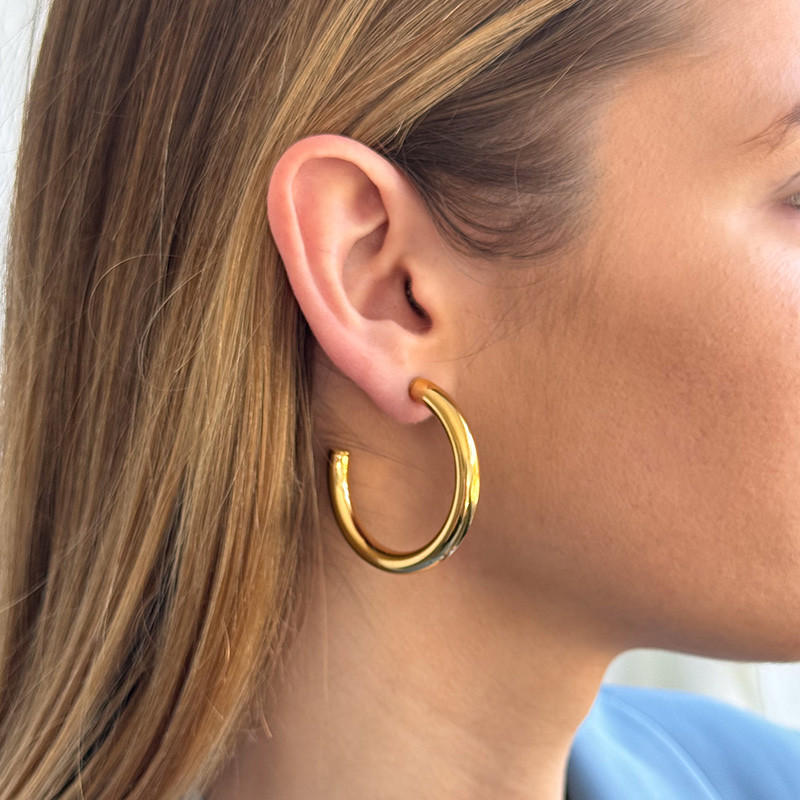 Grandes créoles bouées acier doré 40 mm