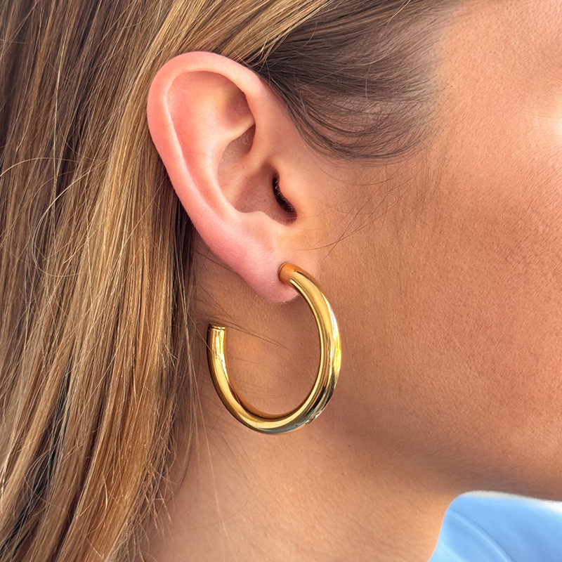 Grandes créoles bouées acier doré 40 mm