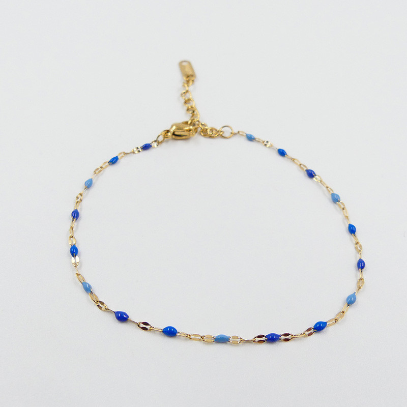 Bracelet acier doré perles vertes, roses ou bleues