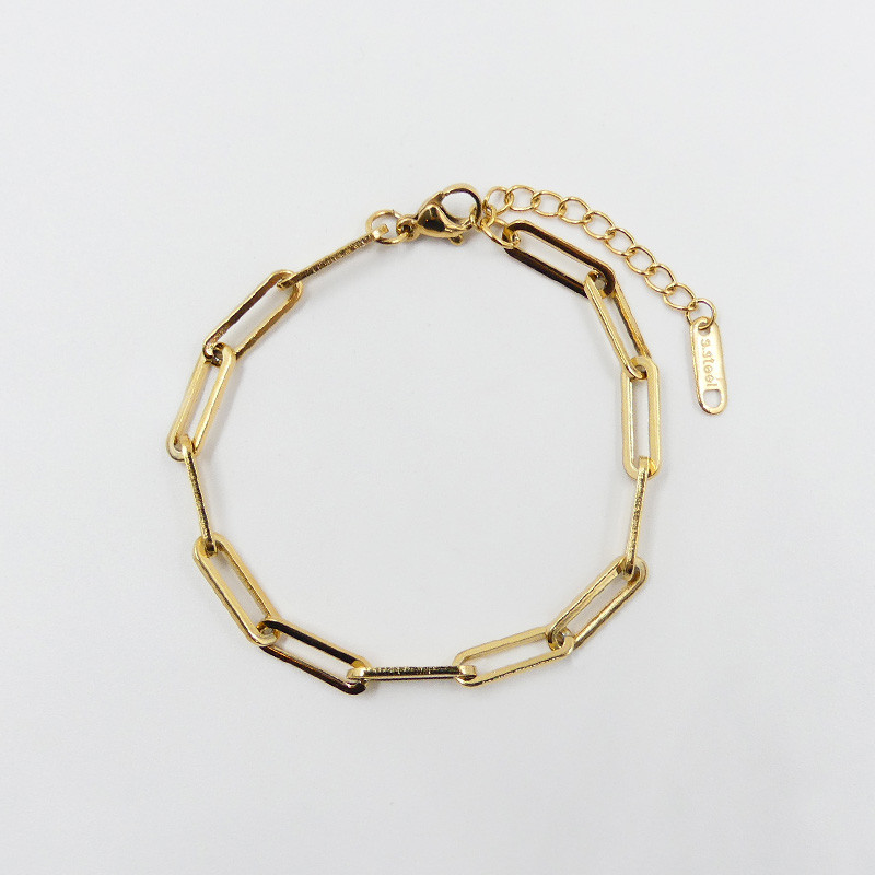 Bracelet acier doré maille rectangle allongée