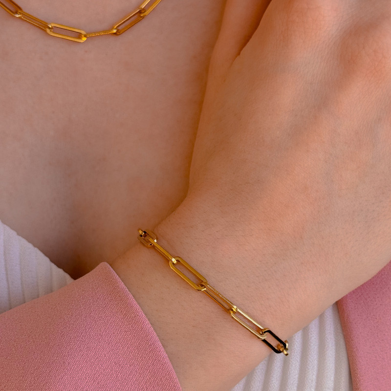 Bracelet acier doré maille rectangle allongée