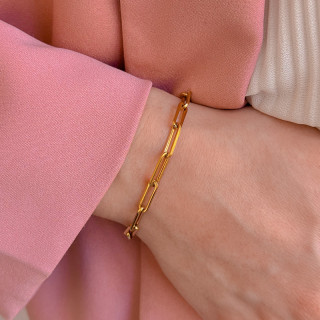Bracelet acier doré maille rectangle allongée